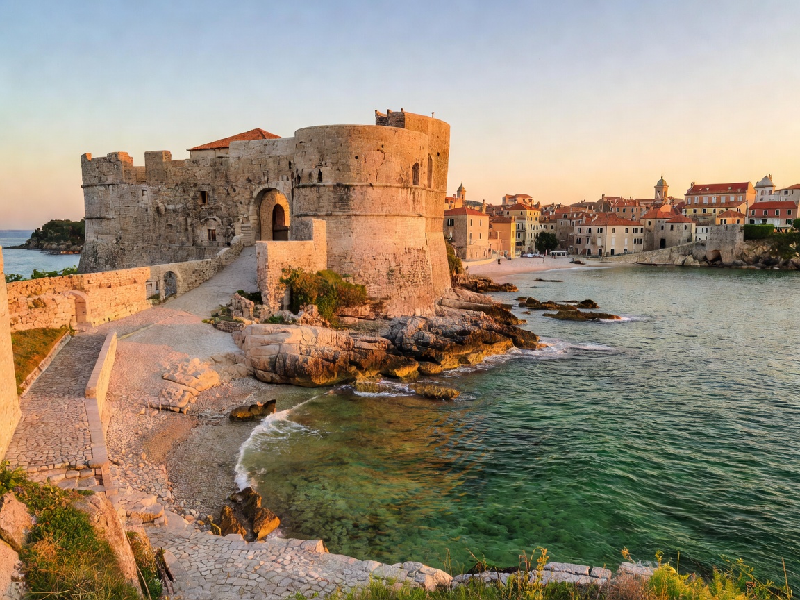 Corfu Old Town Venetian fortress and emerald Ionian sea coast