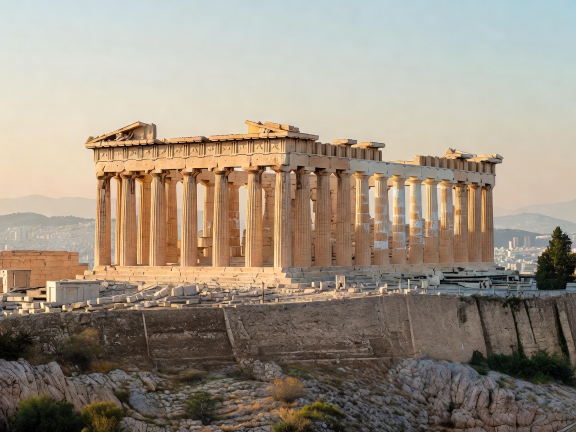 The Parthenon temple at the Acropolis of Athens glowing under morning sun