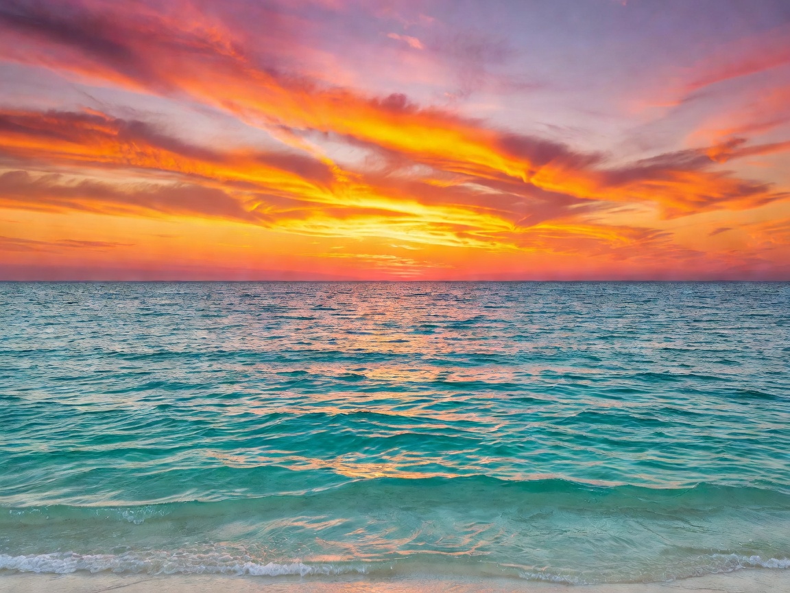 Vibrant Mediterranean sunset with calm turquoise sea waves